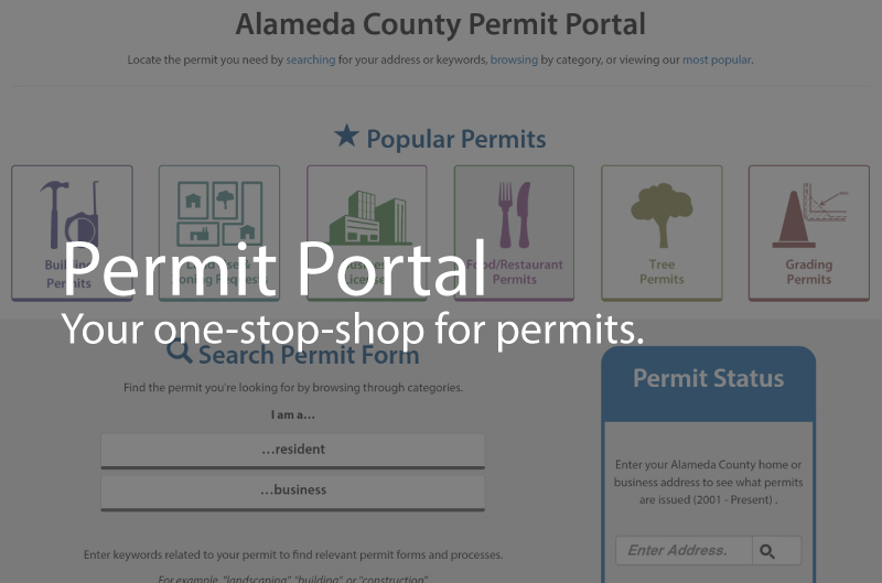 Photo of the first page of the actual Permit Portal. Caption: Permit Portal. Your one-stop-shop for permits.